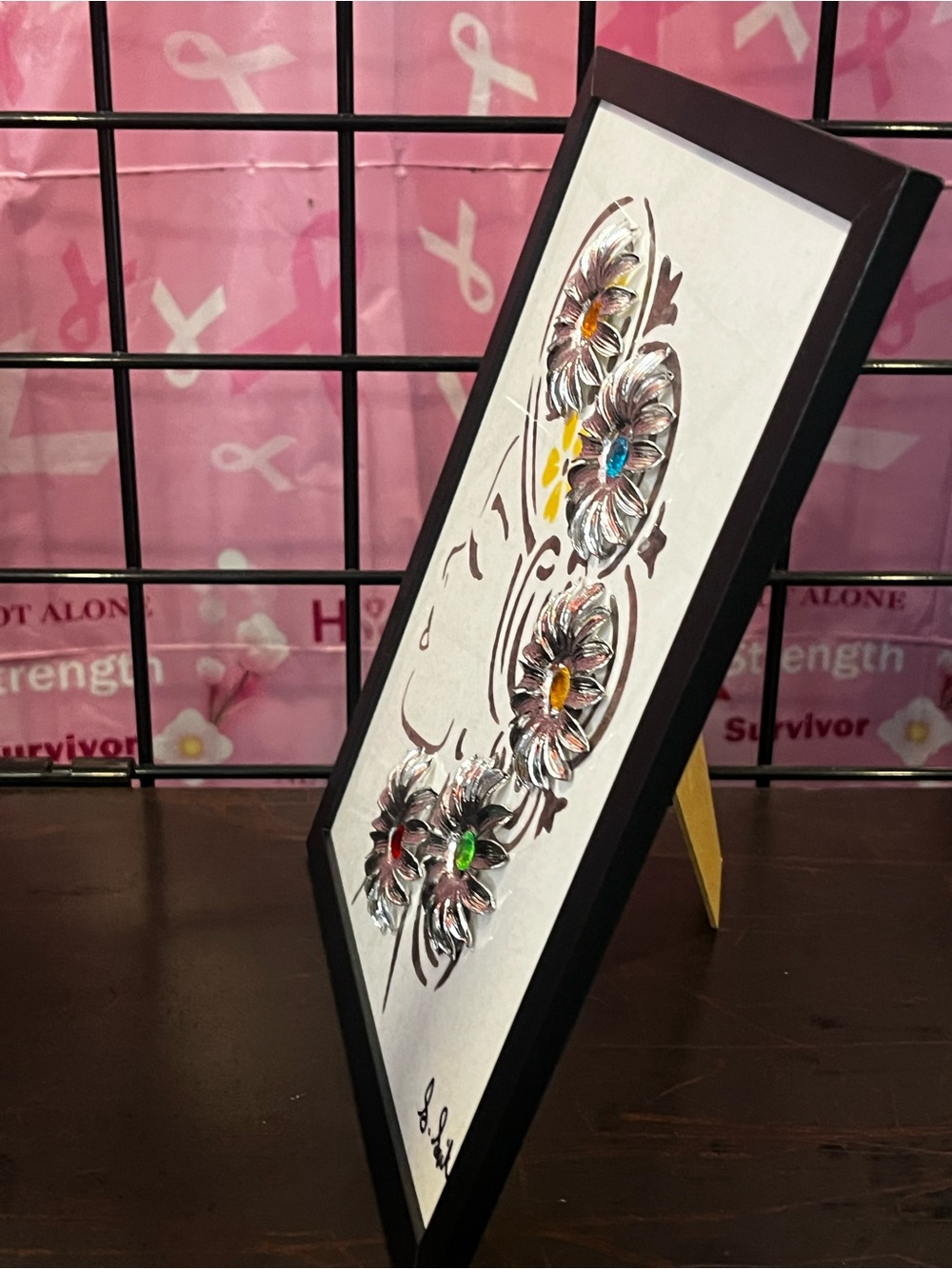 Hand Crafted Silver Floral Head Profile Wall Art with Multicolor Gems - Picture 3 of 11